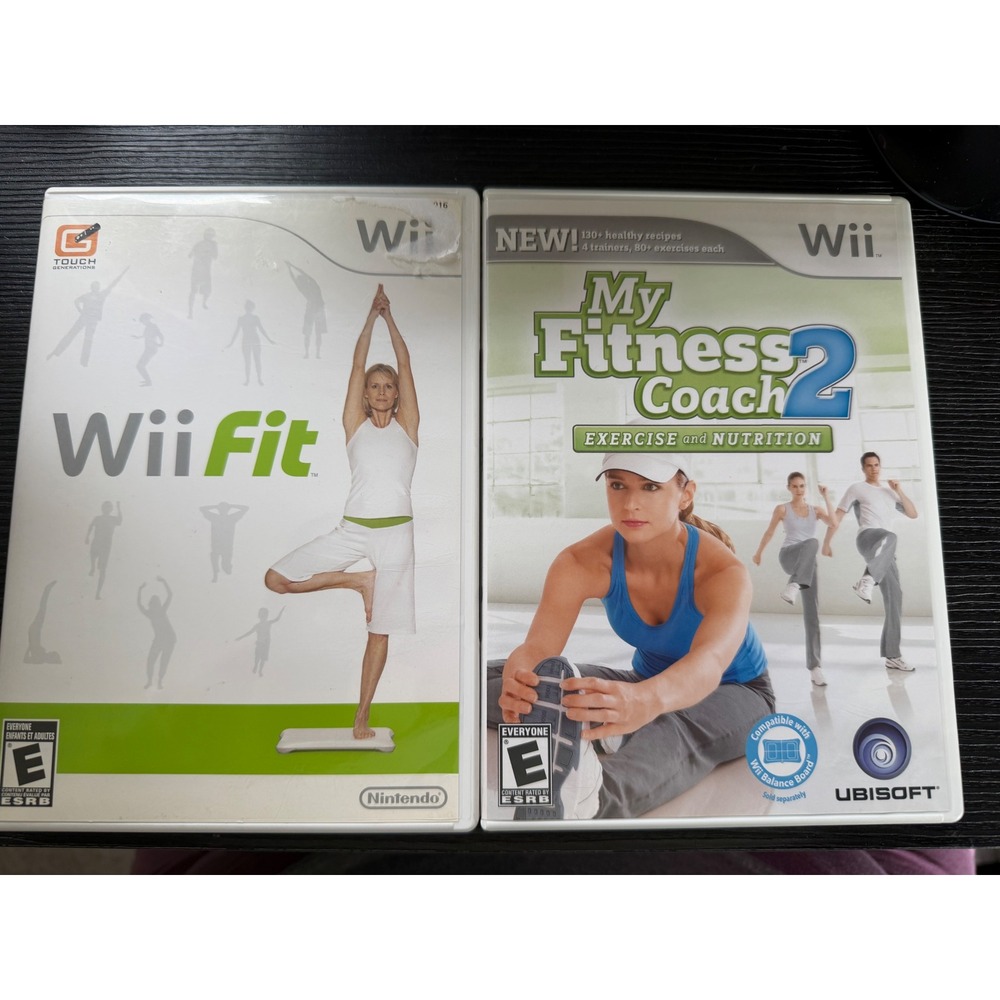 Nintendo Wii Fit and My Fitness Coach 2 Exercise Nutrition Game Bundle CIB